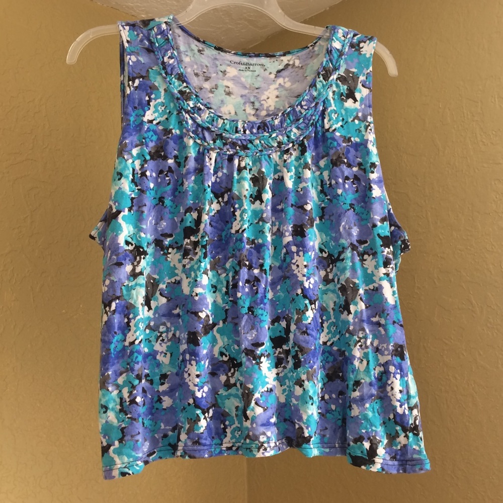 Croft & Barrow 3X Sleeveless Top in Blue Print